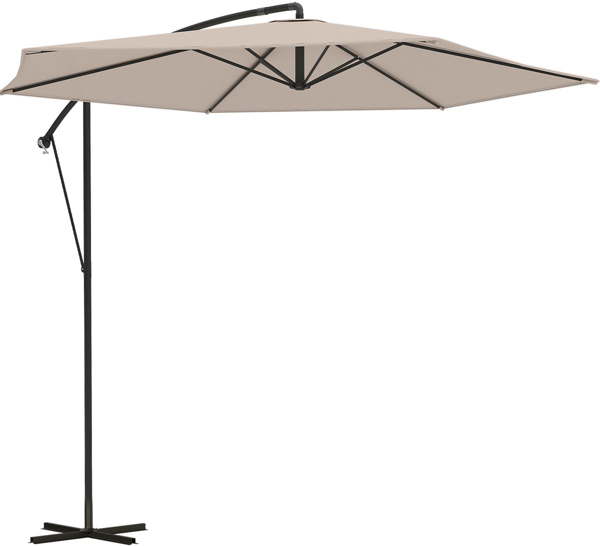 LifeGoods Zweefparasol - tot 8 Personen - Ø300cm - Waterdicht - met Hoes en Kruisvoet - Tuin - Taupe (8720195252603)