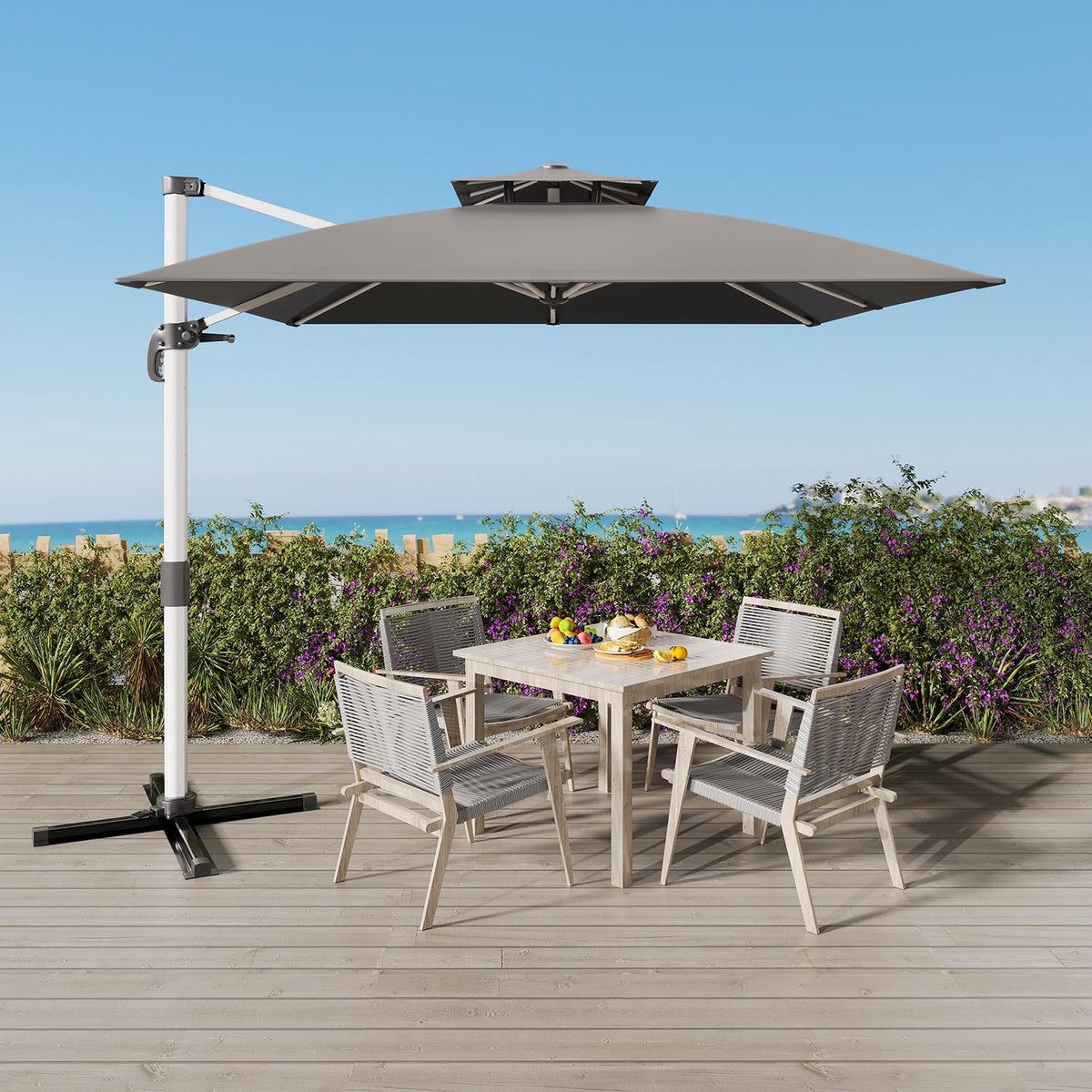 Luxe 300x400 cm Zweefparasol met Dubbel Dak, 360° Draaibaar, UV50+ Zonbescherming, Waterafstotend Aluminium Frame met Hoes en Draaihendel (9507227486293)