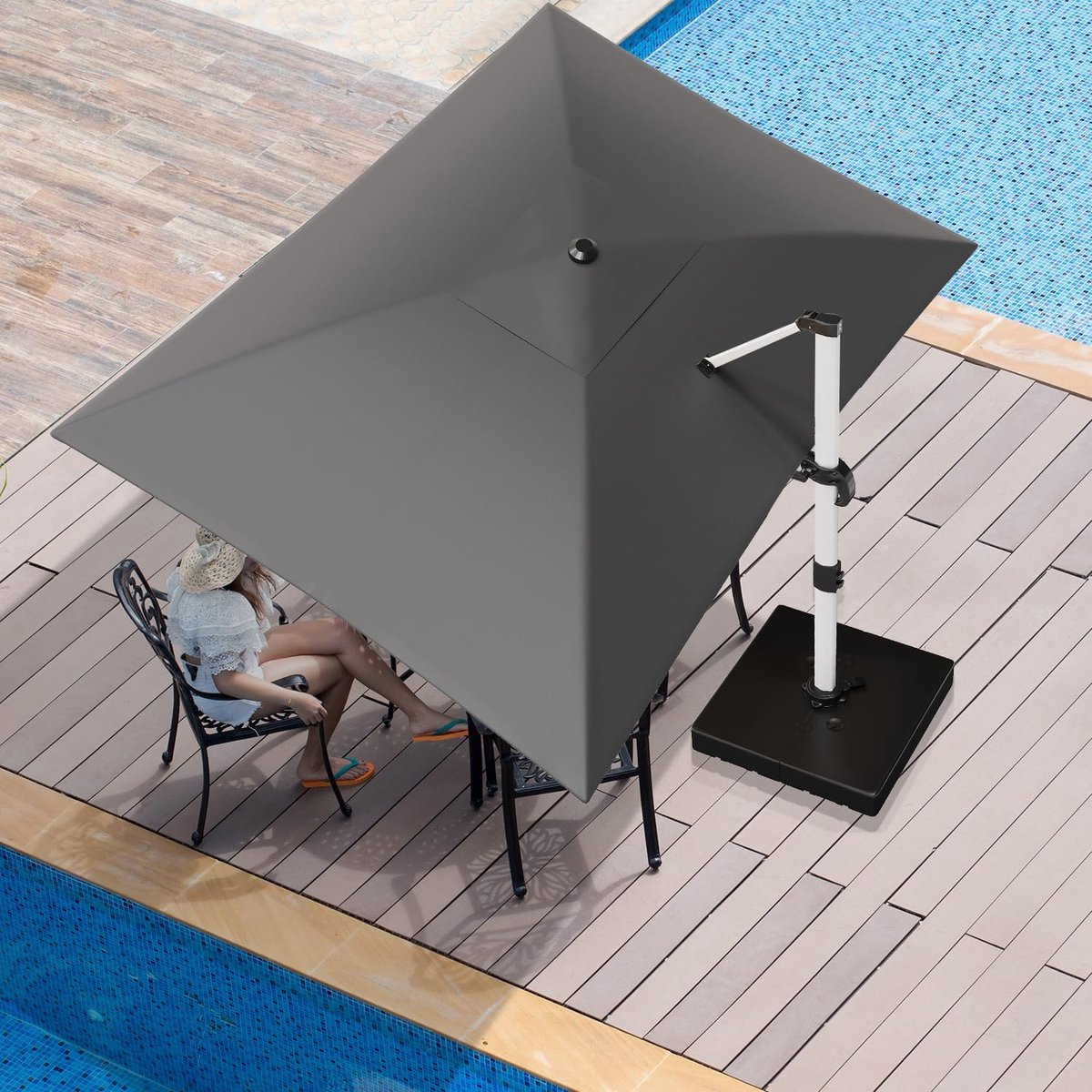 Luxe 360° Draaibare Zweefparasol 300x400 cm met UV50+ Bescherming, Waterafstotend Doek, Aluminium Frame, Inclusief Beschermhoes en Cranksysteem - Grote Cantilever Tuinparasol Grijs (9509471349553)