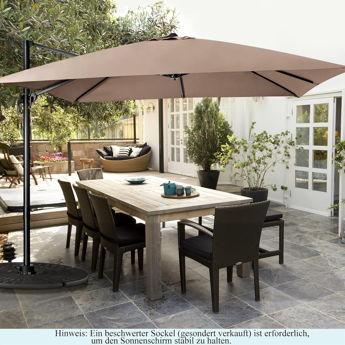Luxe Rechthoekige Zweefparasol 300x300 cm - Kantelbaar en 360° Draaibaar - Met 8 Ribs en Crank - Tuin, Balkon, Terras (9506225974412)