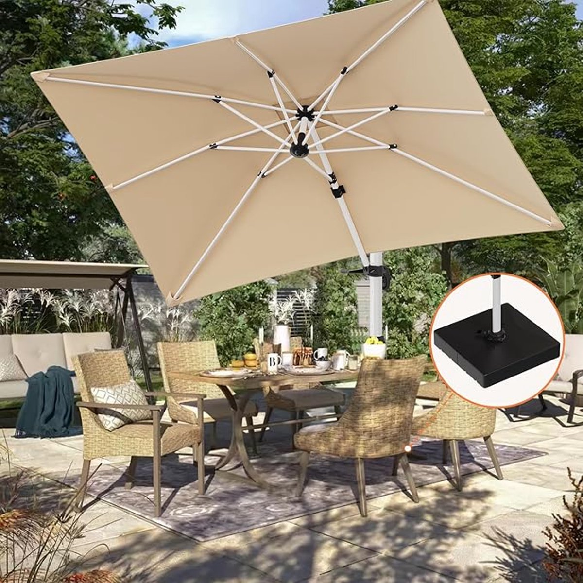Luxe Royal 360° Zweefparasol 300 x 400 cm - Aluminium Frame & UV50+ Bescherming - Inclusief XXL Vulbare Voet & Beschermhoes (9509475219777)