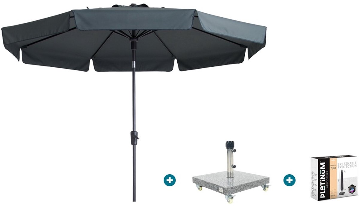 Madison Flores Luxe stokparasol Ø300 cm. - Grey met Sevilla voet en hoes (6154113755754)