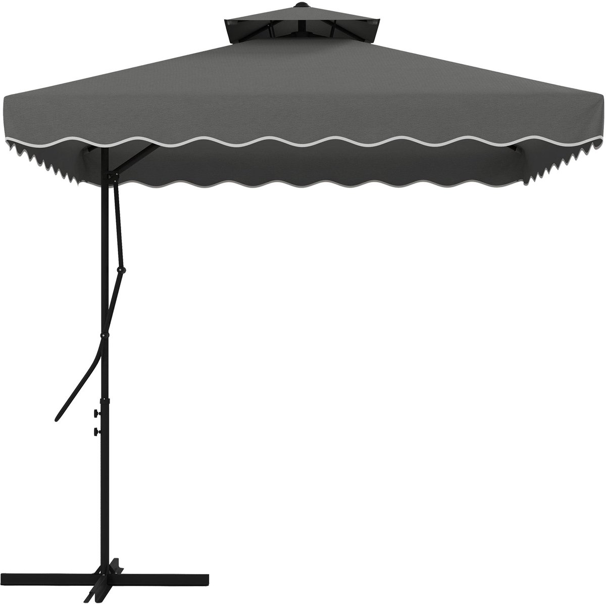 Merax Zweefparasol 243x243 cm - Parasol met Voet - Kantelbare Tuinparasol met Dubbel Dak - UV-bescherming - Balkon & Terras Parasol - Donkergrijs (8721178491590)