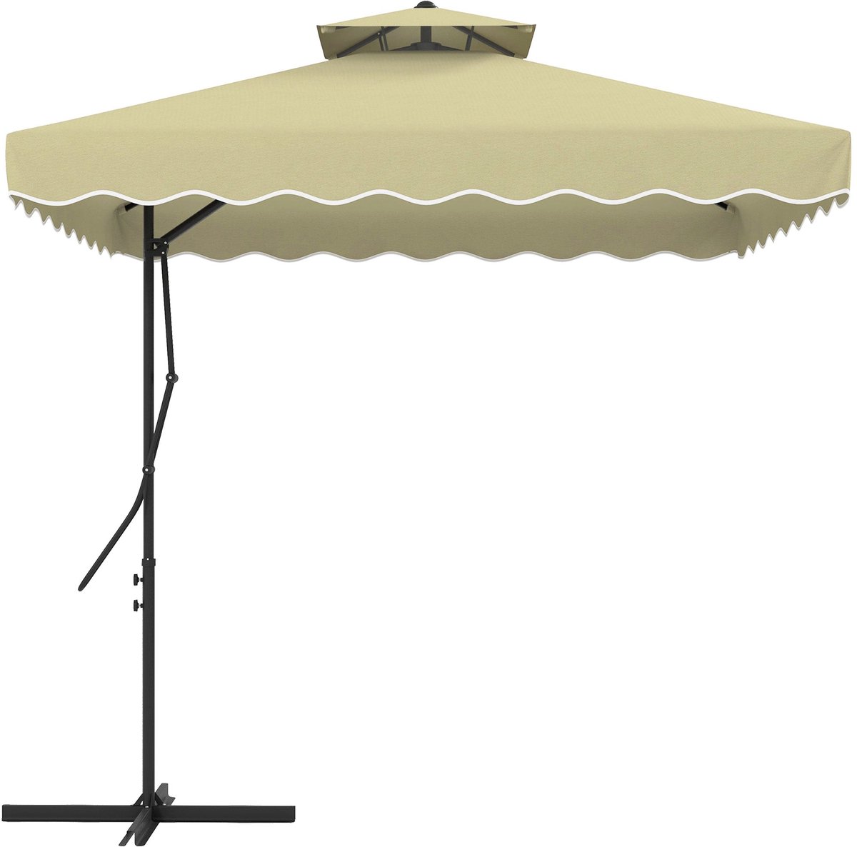 Merax Zweefparasol 243x243 cm - Vierkante Balkonparasol met Dubbeldak - UV Bescherming - Met Zwengel en Vergrendeling - Inclusief Kruisvoet - Beige (8721178488088)