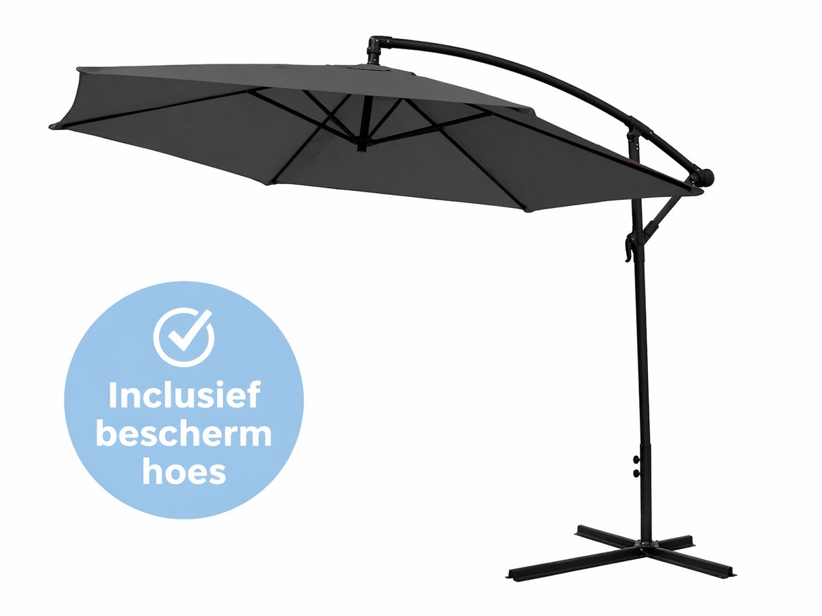 Muntel® Zweefparasol met Voet 300 cm - Kantelbaar - Parasol met Ventilatie - Inclusief Beschermhoes - Antraciet (8720985204386)