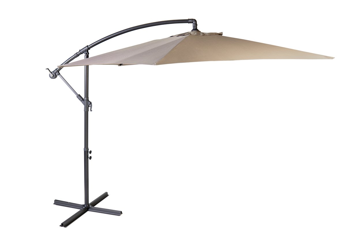 Nexxt Banana Parasol 3 Meter - Zweefparasol met Stalen Kruisvoet en Beschermhoes - Taupe - Inclusief hoes (8721447070471)