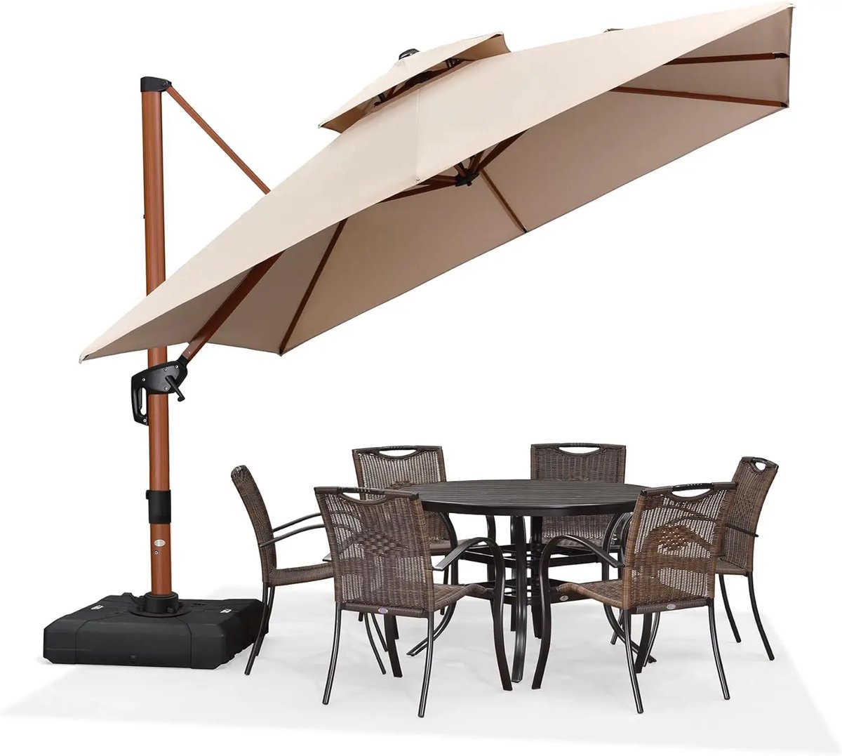 PURPLE LEAF Vierkant Parasol - 360 ° Draaibaar - Kantelbaar - UV werend doek - Houtlook - Windbestendige Zweefparasol (8683769594434)
