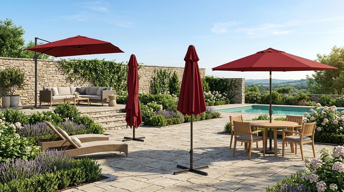 Parasol 300x300 cm zweefparasol vierkant - 360° draaibaar, kantelbaar, met slinger, waterdicht polyester, grote tuinparasol voor terras, tuin, horeca - Beige - Urbanhome (9503437348321)