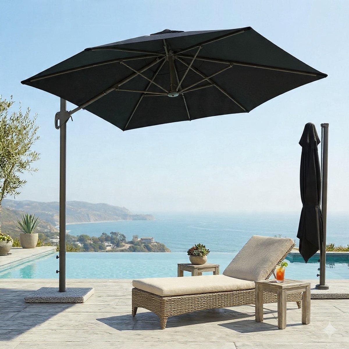 Parasol 300x300 cm zweefparasol vierkant - 360° draaibaar, kantelbaar, met slinger, waterdicht polyester, grote tuinparasol voor terras, tuin, horeca - Beige - Urbanhome (9509941821626)