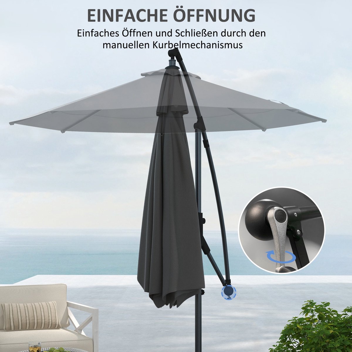 Parasol - Stokparasol - Zweefparasol - Balkonparasol - Muurparasol - Grijs Verkeerslicht Design - Stevige Kruisbasis - Afmeting 293x293 cm (8721391830237)