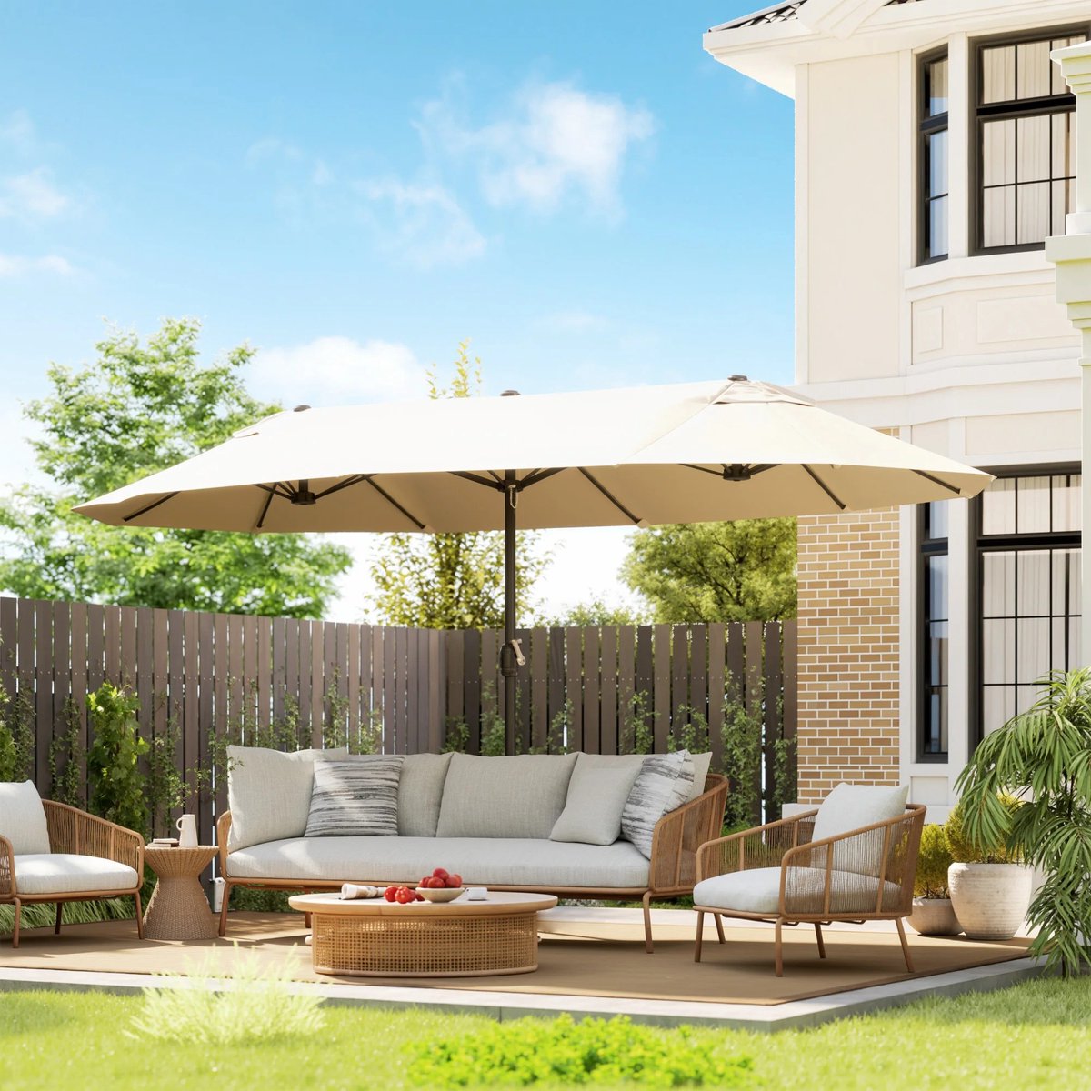 Parasol - Tuinparasol - Dubbele Parasol - Met Handslinger - Stokparasol - Beige - 455 x 270 cm (8721472113921)