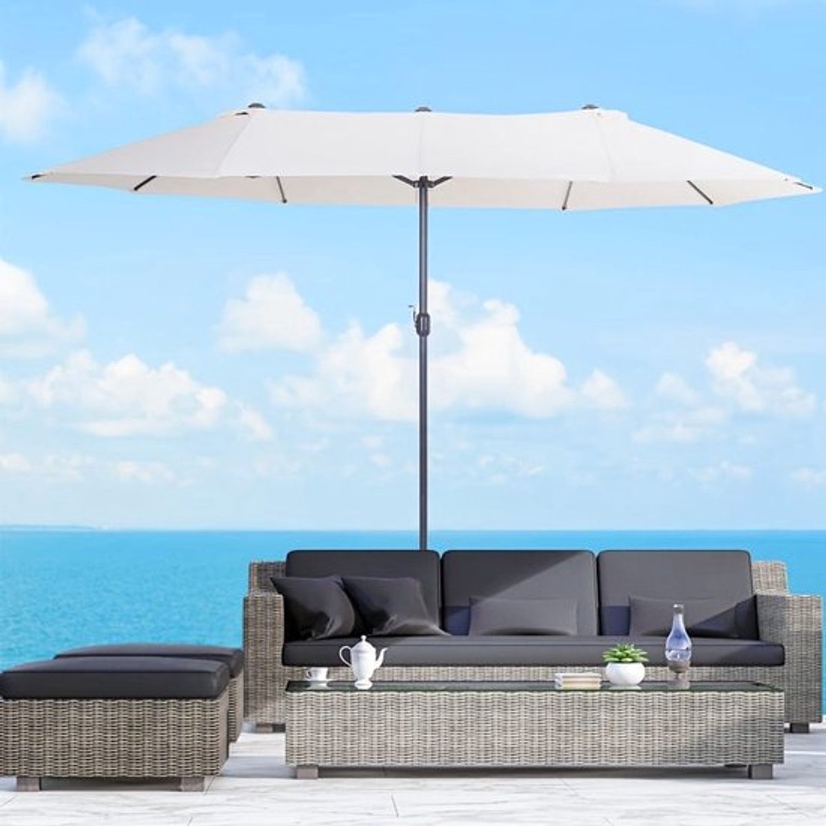 Parasol - Tuinparasol - Stokparasol - Marktparasol - Balkonparasol - Dubbel Laags Doek - Handmatige Handkrik - Beige Ovaal 455x270x240 cm (8721577104701)