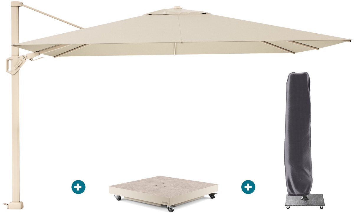 Platinum Challenger zweefparasol Premium T2 2,6x3,5 m - Sand Champagne met vulbare voet en hoes (6154122735754)