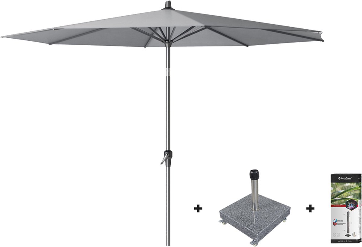 Platinum Riva stokparasol 3 m. rond - Premium - Manhattan Grey met voet en hoes (7435102689687)