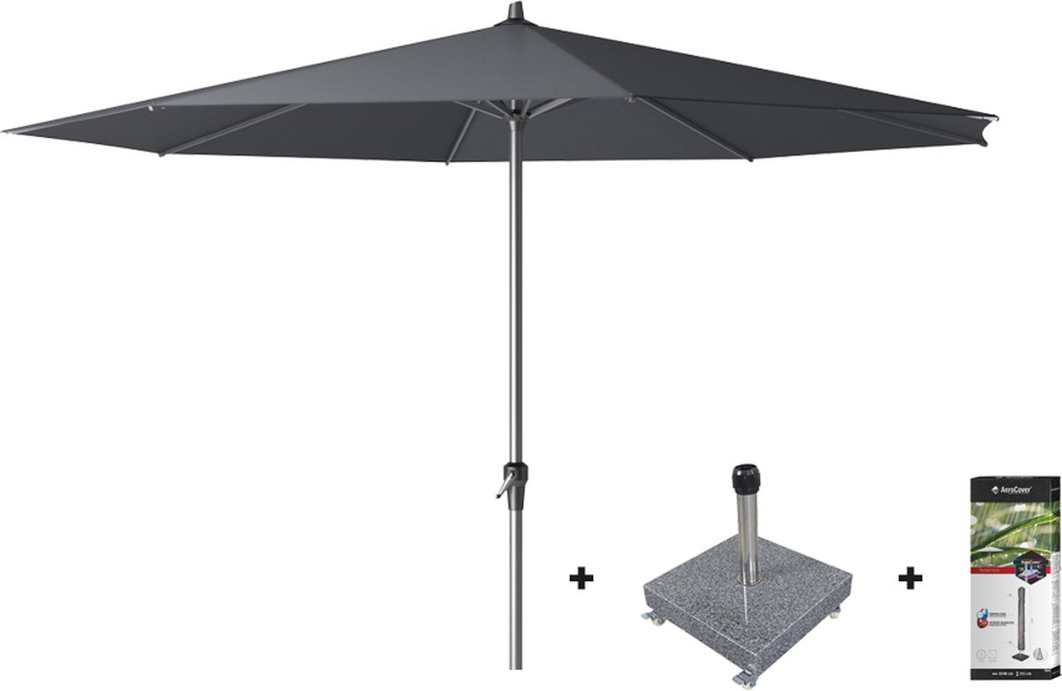 Platinum Riva stokparasol 3.5 m. rond - Antraciet met voet en hoes (7435104337371)