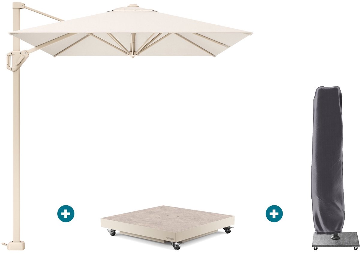 Platinum Voyager zweefparasol T1 2,5x2,5 m. - Sand Ivory met vulbare voet en hoes (6154122497423)