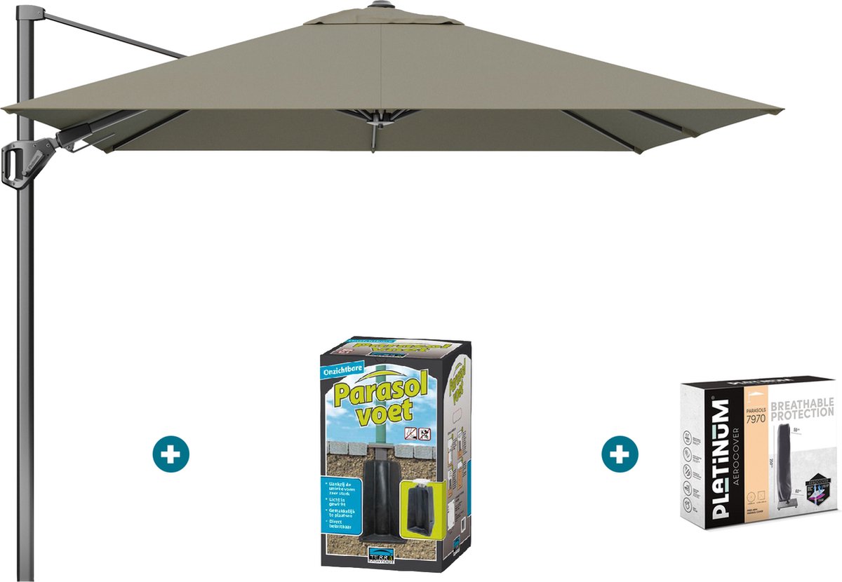 Platinum Voyager zweefparasol T2 2,7x2,7 - Taupe met ingraafvoet en hoes (6097330922984)