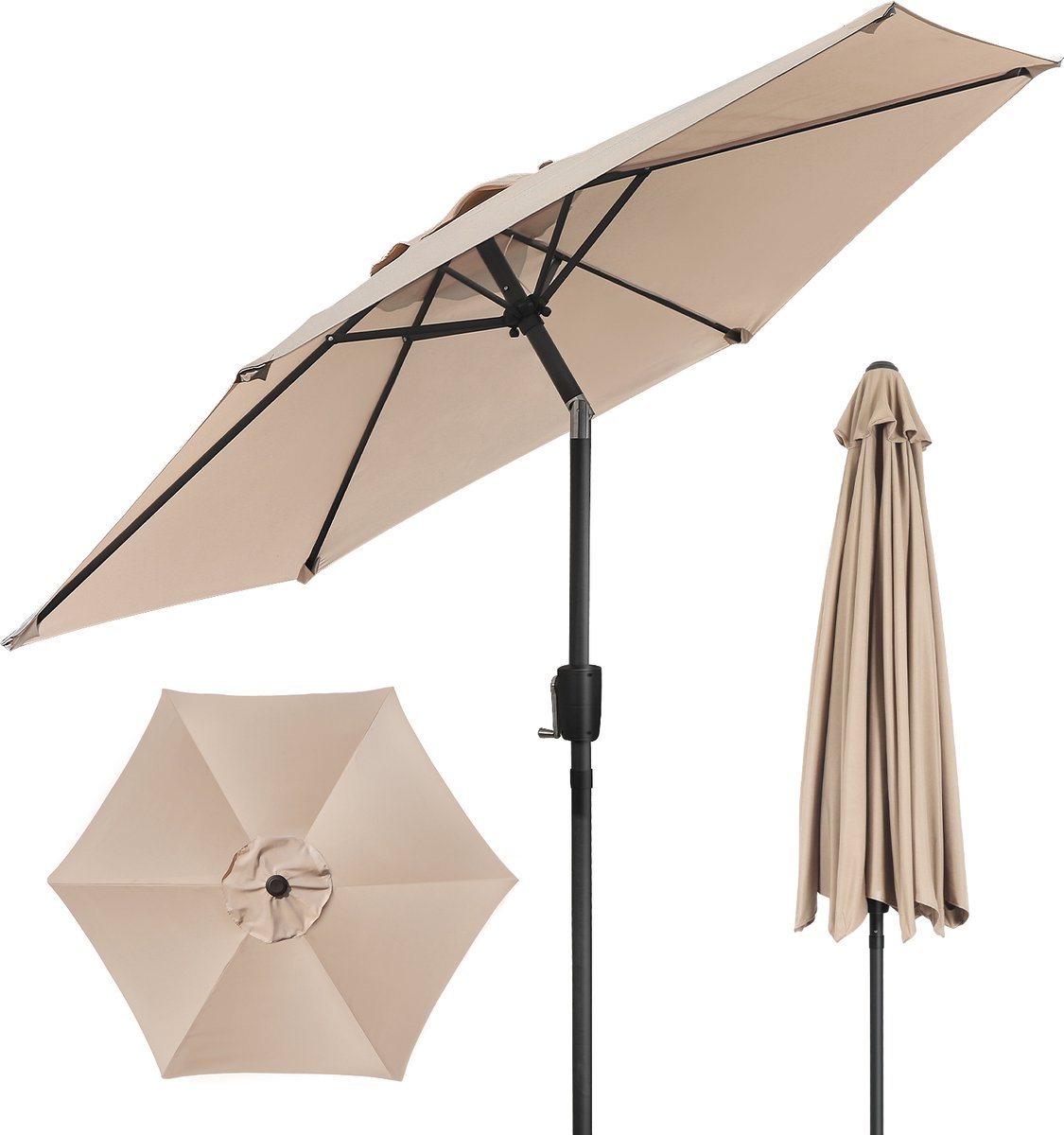 Puluomis - Parasol - Ø225 cm - Garden Stokparasol - 30° Kantelbaar - Waterdicht - UPF50+ - Beige (6979076882138)