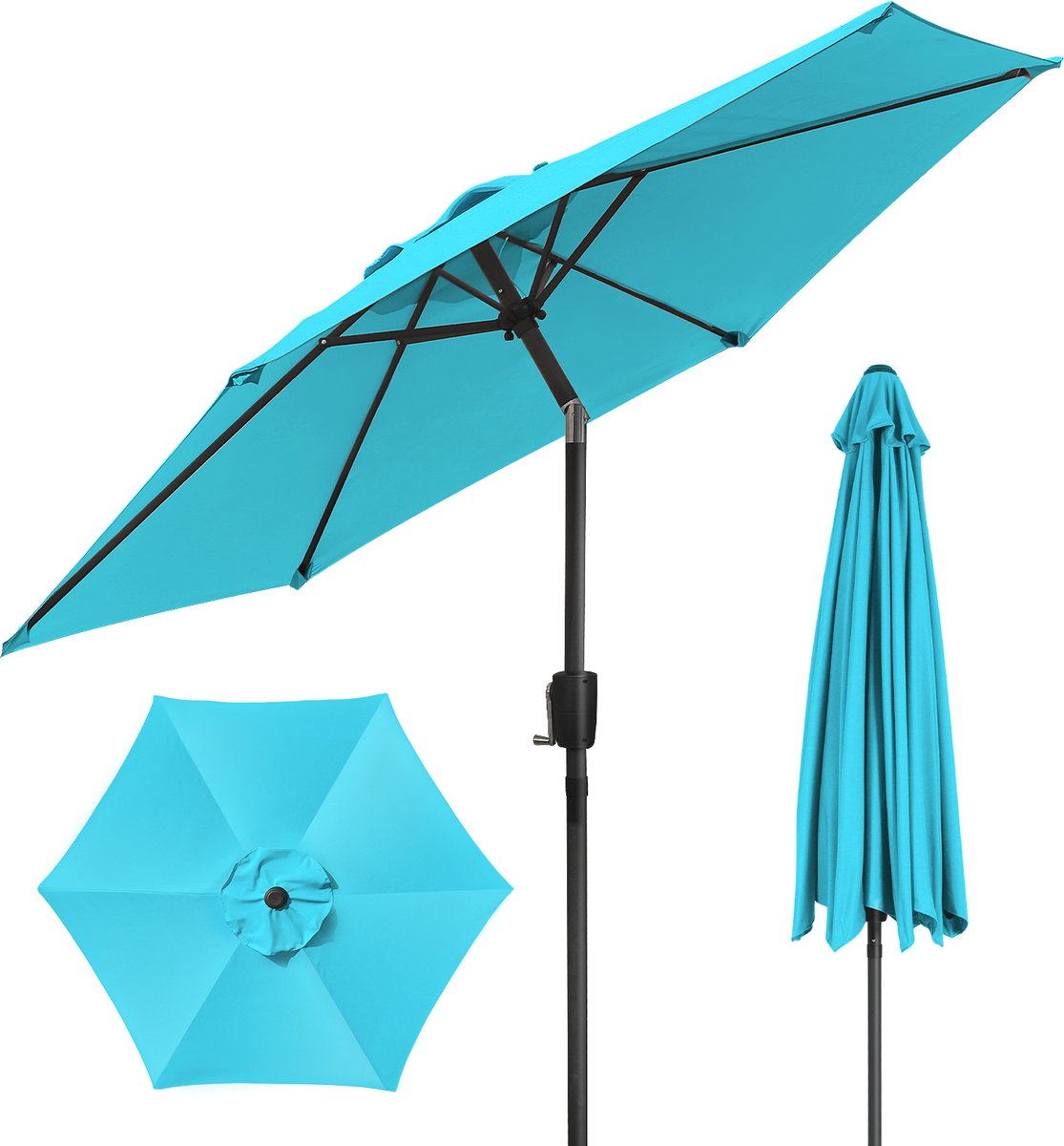 Puluomis - Parasol - Ø225 cm - Garden Stokparasol - 30° Kantelbaar - Waterdicht - UPF50+ - Hemelsblauw (6979076882145)