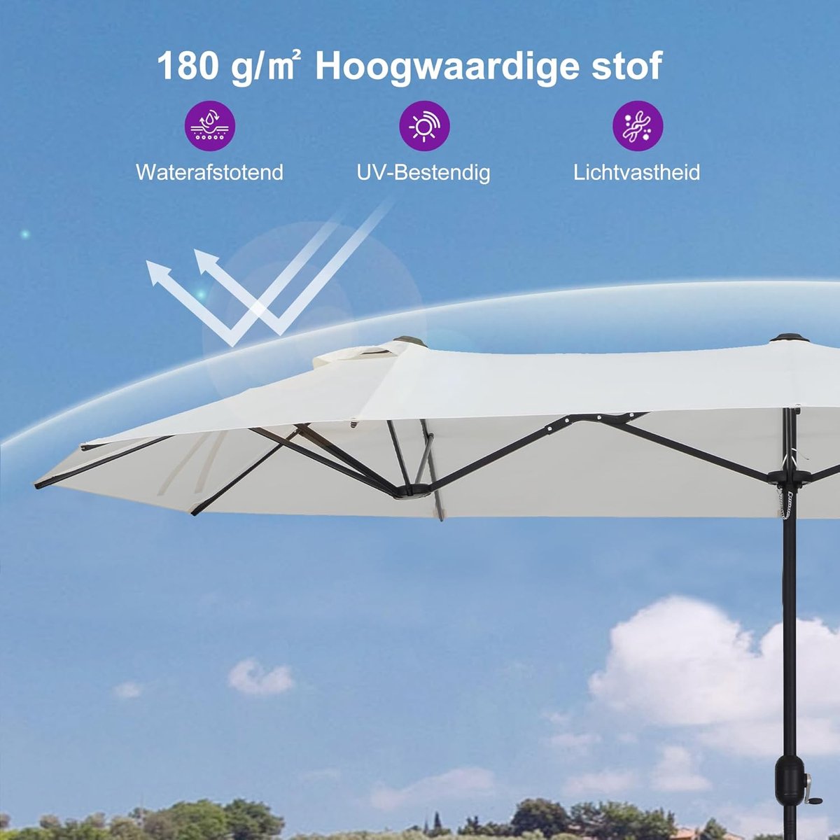 Rechthoekige zweefparasol 400 x 200 cm UV-bestendig met slingermechanisme & zandzakken - aluminium frame 3.8 cm, waterafstotend polyester 180 g/m² crème - Mobili Bella (9508869382165)