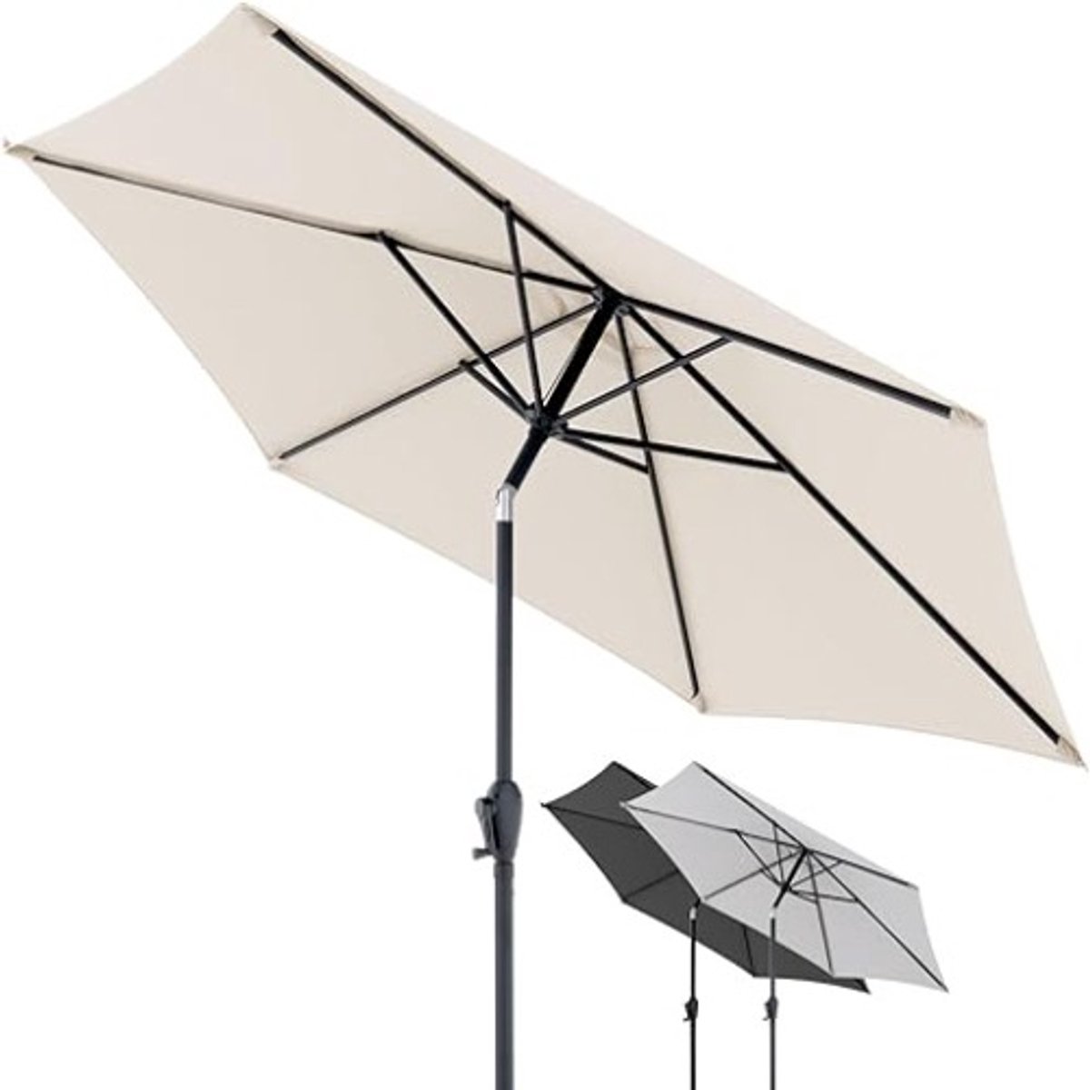 Tuinparasol 250 cm Rond - Kantelbaar met Zwengel, UV 50+ Waterafstotend, Aluminium Stokparasol voor Balkon, Terras & Tuin - Beige/Naturel - Nicolehome (9509174691720)