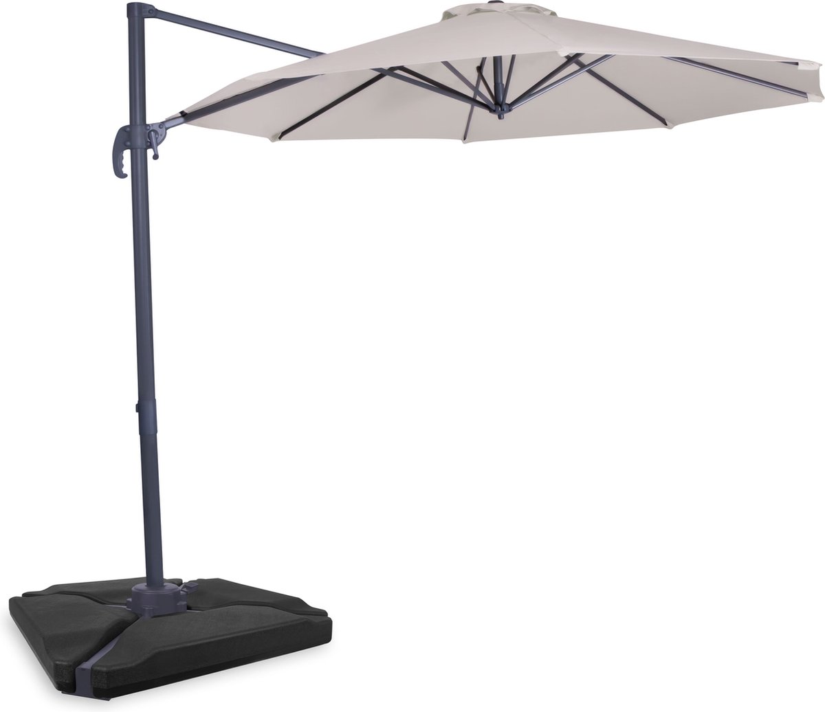 VONROC Premium Zweefparasol Bardolino Ø300cm - Incl. Vulbare tegels, kruisvoet & beschermhoes - Ronde parasol - 360 ° Draaibaar - Kantelbaar - UV werend doek - Beige (8717479104871)
