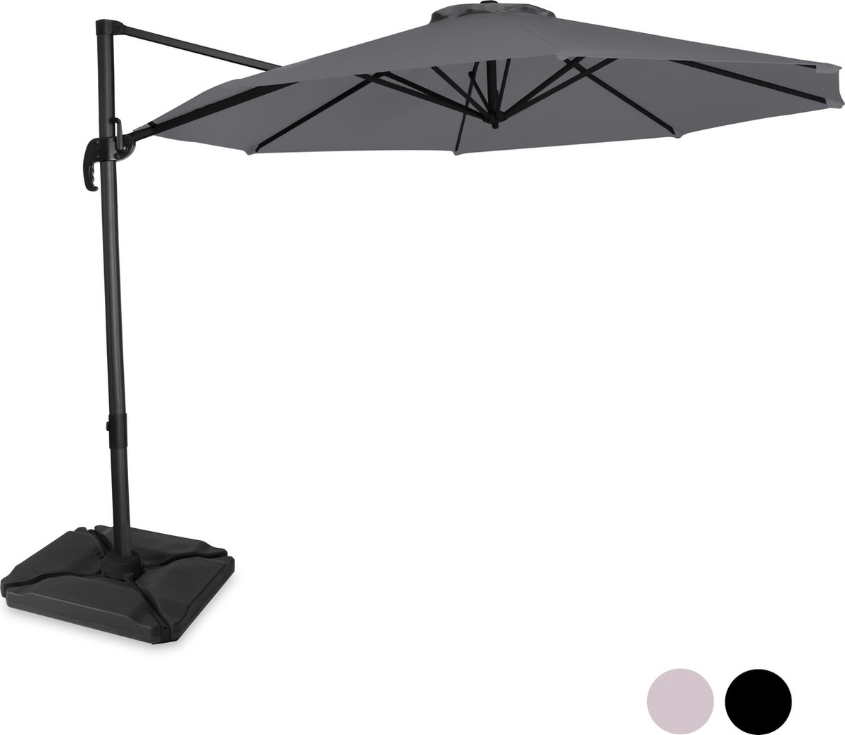VONROC Premium Zweefparasol Bardolino Ø300cm - Incl. Vulbare tegels, kruisvoet & beschermhoes - Ronde parasol - 360 ° Draaibaar - Kantelbaar - UV werend doek - Grijs (8717479104895)