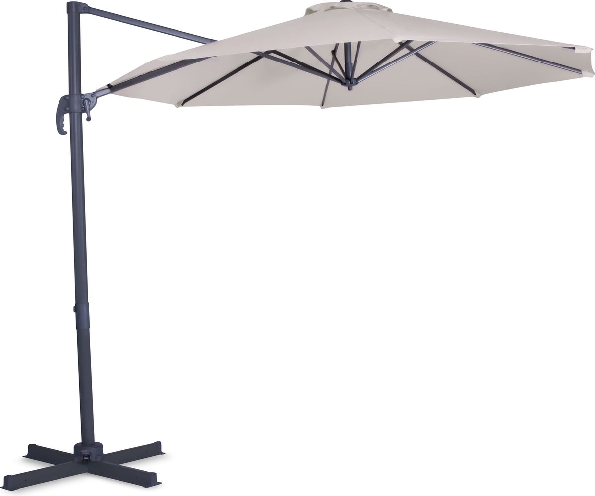 VONROC Premium Zweefparasol Bardolino Ø300cm - Incl. kruisvoet & beschermhoes - Ronde parasol - 360 ° Draaibaar - Kantelbaar - UV werend doek - Beige (8717479096220)