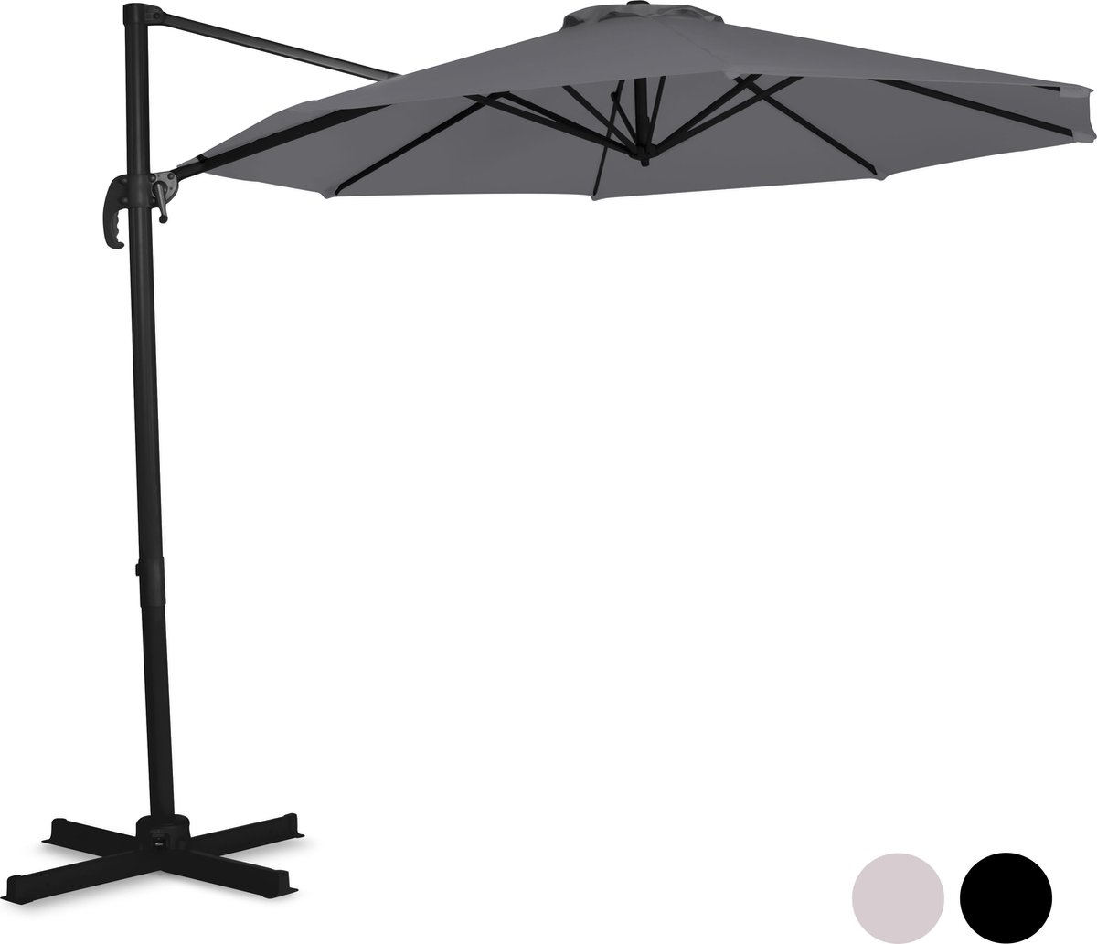 VONROC Premium Zweefparasol Bardolino Ø300cm - Incl. kruisvoet & beschermhoes - Ronde parasol - 360 ° Draaibaar - Kantelbaar - UV werend doek - Grijs (8717479096169)
