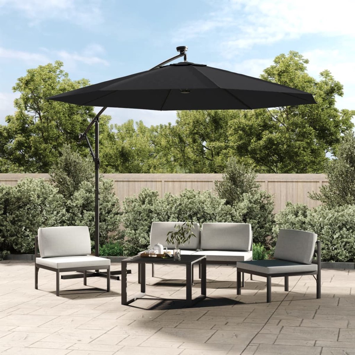 ZweefParasol | Zonnescherm | Tuinparasol met LED en stalen paal 300 cm zwart (6932537147788)