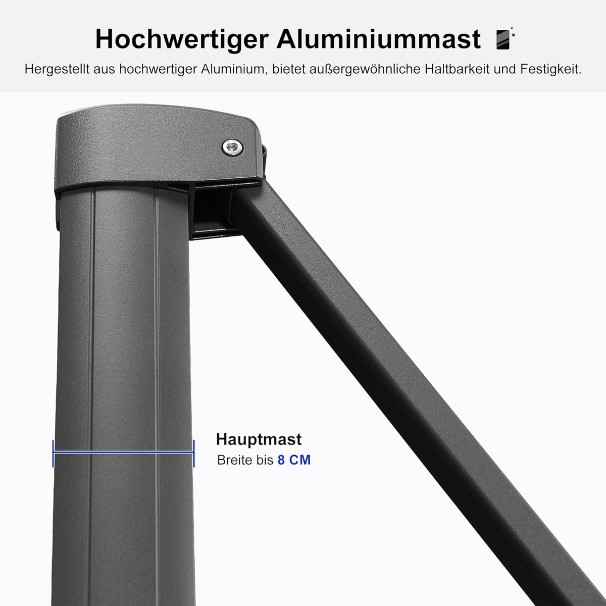 Zweefparasol 270x270 cm Vierkant met Parasolvoet 360° Draaibaar & Verstelbaar - Aluminium Frame - UV50+ Waterafstotend - Luxe Tuinparasol met Zwenkarm en Handslinger - Grafietgrijs - Laura (9505919677721)