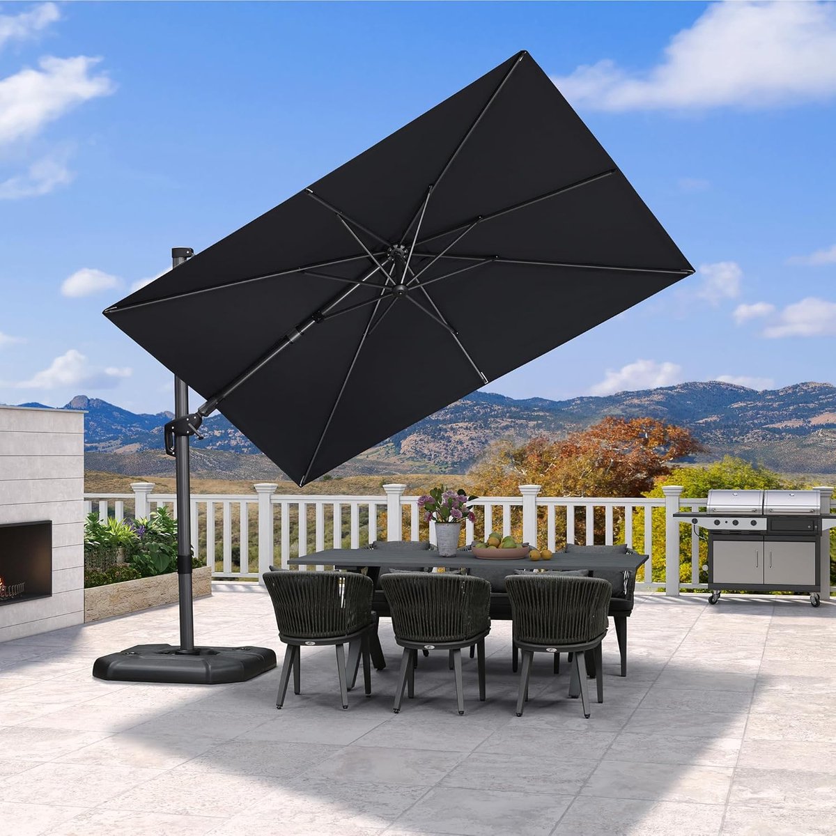 Zweefparasol 300x200 cm Rechthoekig - 360° Draaibaar & Kantelbaar met Zwenkarm - UV50+ Tuinparasol met Aluminium Frame en Handslinger - Grijs - Laura (9505151547219)