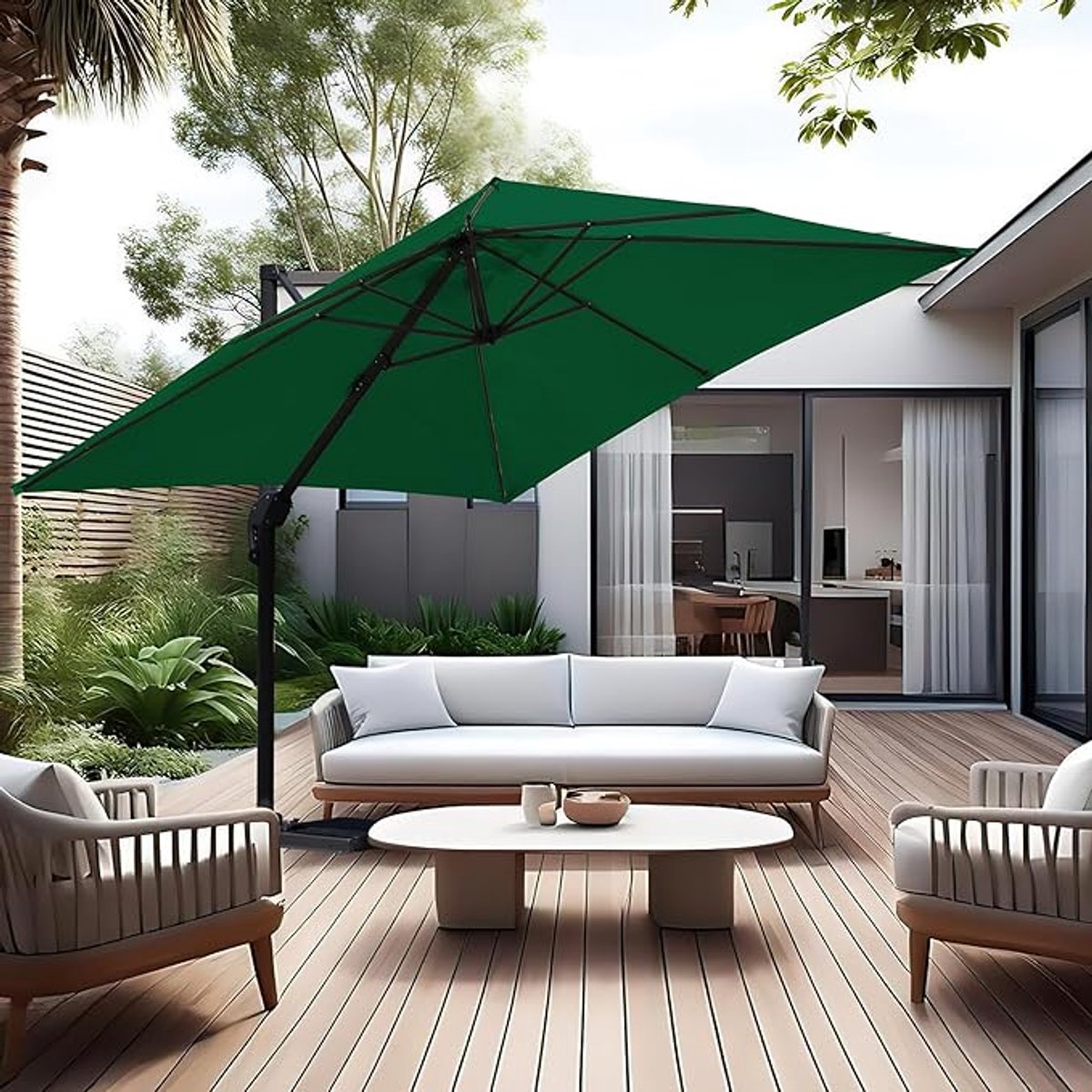 Zweefparasol 300x300 cm - 360° Draaibaar met Voetpedaal & 4-Standen Kantelbaar - UV50+ Waterdicht - Aluminium Frame - Tuin Parasol voor Terras, Balkon en Zwembad - Beige/Groen/Grijs/Rood - Mobili Bella (9502567568715)