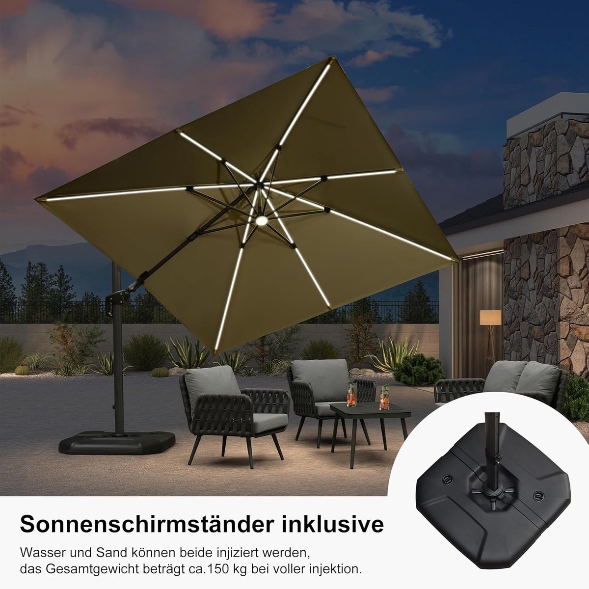 Zweefparasol 300x300 cm - Draaibare Parasol 360° met Voetpedaal & Kantelfunctie - Grote Aluminium Tuinparasol UV-bescherming & Waterafstotend - Beige - Laura (9504286894120)
