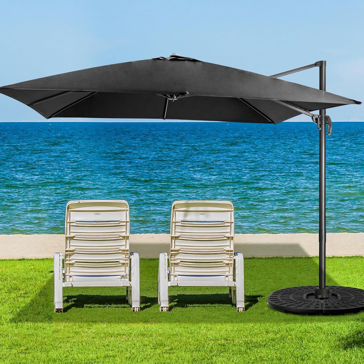 Zweefparasol 300x300 cm Vierkant - 360° Draaibaar & Kantelbaar - Grote Luxe Tuinparasol met Zwenkarm, UV-bestendig & Waterdicht - Zwart - Nicolehome (9507672828433)