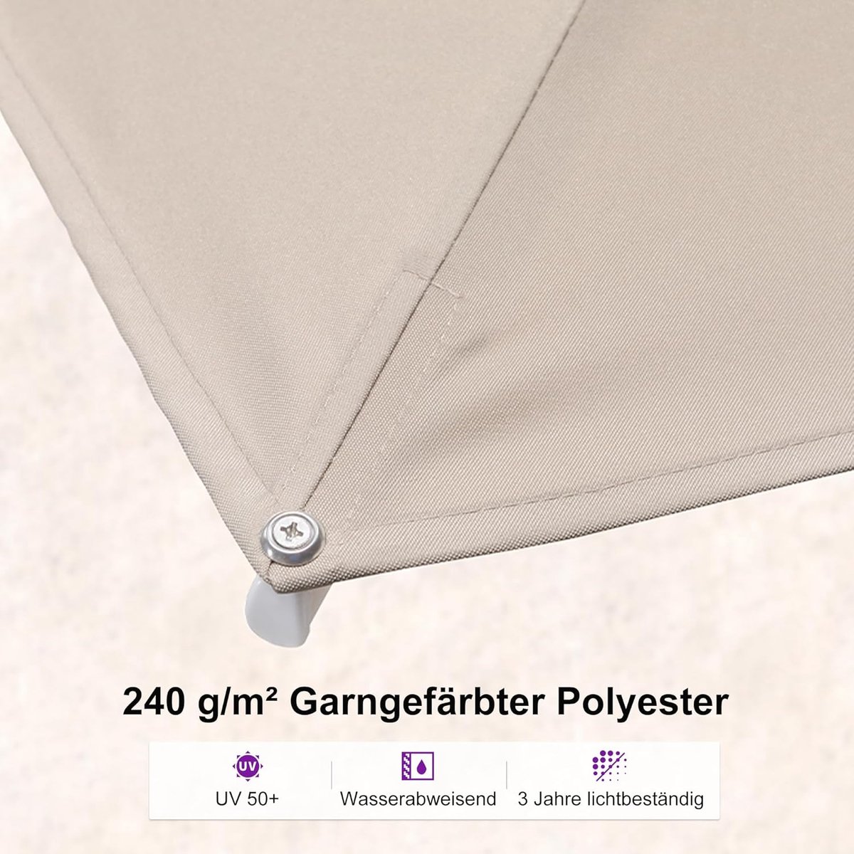 Zweefparasol 300x300 cm Vierkant - 360° Draaibaar & Kantelbaar - Inclusief Parasolvoet - UV50+ Waterdicht - Aluminium Frame - Beige - Laura (9508689568565)