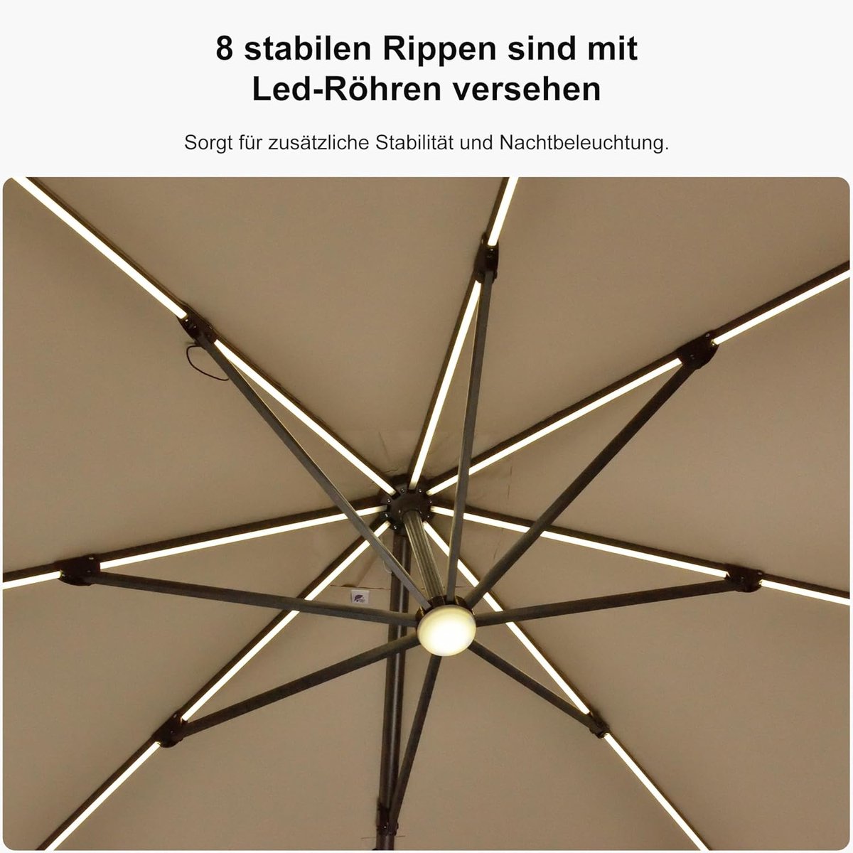 Zweefparasol 300x300 cm met LED Verlichting & 360° Draaibaar - Aluminium Tuinparasol UV50+ Waterafstotend Vierkant Beige - Luxe Hangparasol voor Terras & Tuin - Laura (9507799565730)