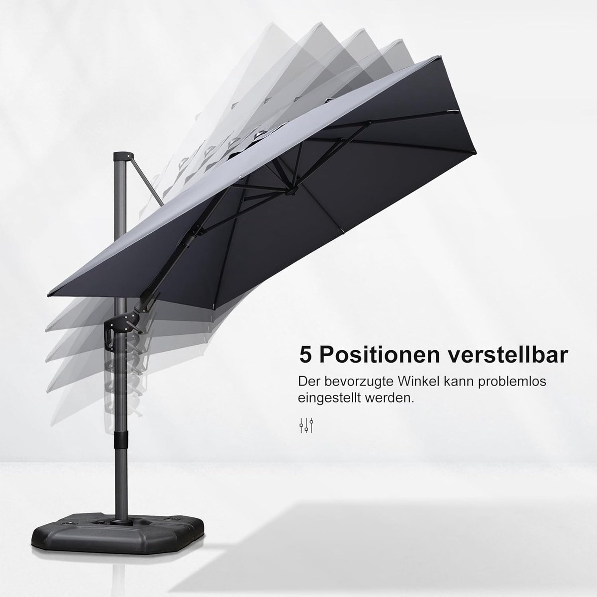 Zweefparasol 300x300 cm met LED Verlichting & Zonnepaneel - 360° Draaibaar, Kantelbaar, Aluminium Frame, UV50+ & Waterafstotend, Luxe Tuinparasol Vierkant Grijs - Laura (9507776847651)