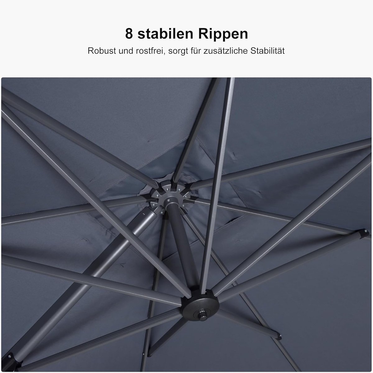 Zweefparasol 300x300 cm met LED Verlichting & Zonnepaneel - 360° Draaibaar, Kantelbaar, Aluminium Frame, UV50+ & Waterafstotend, Luxe Tuinparasol Vierkant Grijs - Laura (9507632344294)