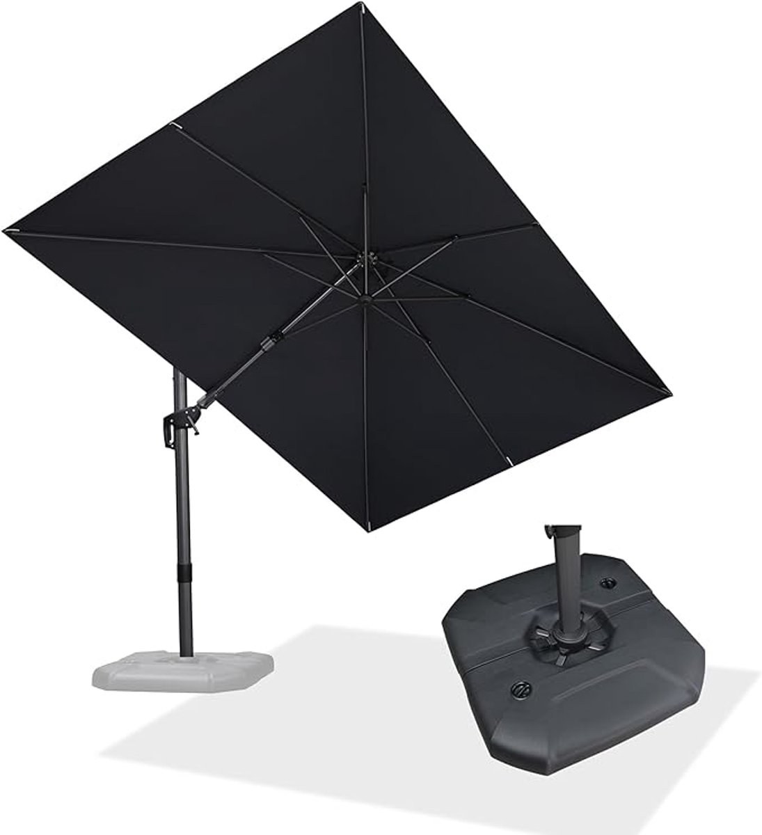 Zweefparasol 360 x 270 cm Rechthoekig - Kantelbaar, 360° Draaibaar, Axiaal Zwenkend, Aluminium Frame, UV-bestendig, Waterafstotend, Grijs | Laura (9507638896797)
