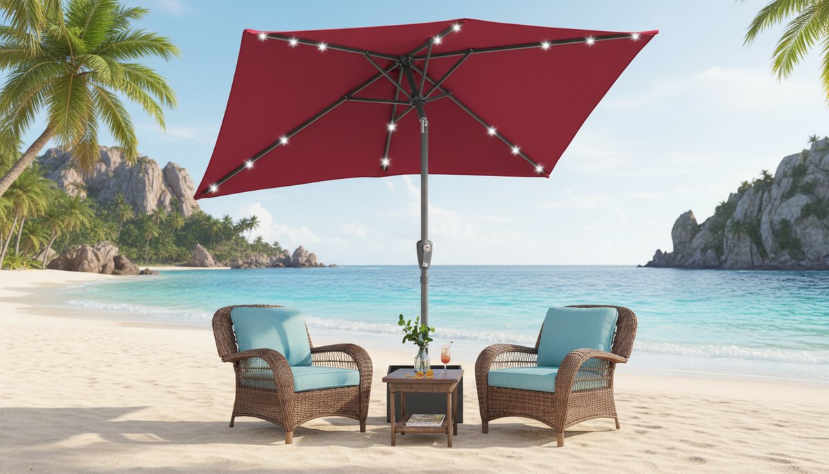 Zweefparasol Depauwonen 2x3 m - Rechthoekige Tuinparasol met 30° Kantelbaar, UV30+ Bescherming, Waterafstotend, 20 Solar LED Lampjes, Robuust IJzer/Staal Frame, Perfect voor Terras, Tuin, Balkon en Outdoor Evenementen (9502691669470)