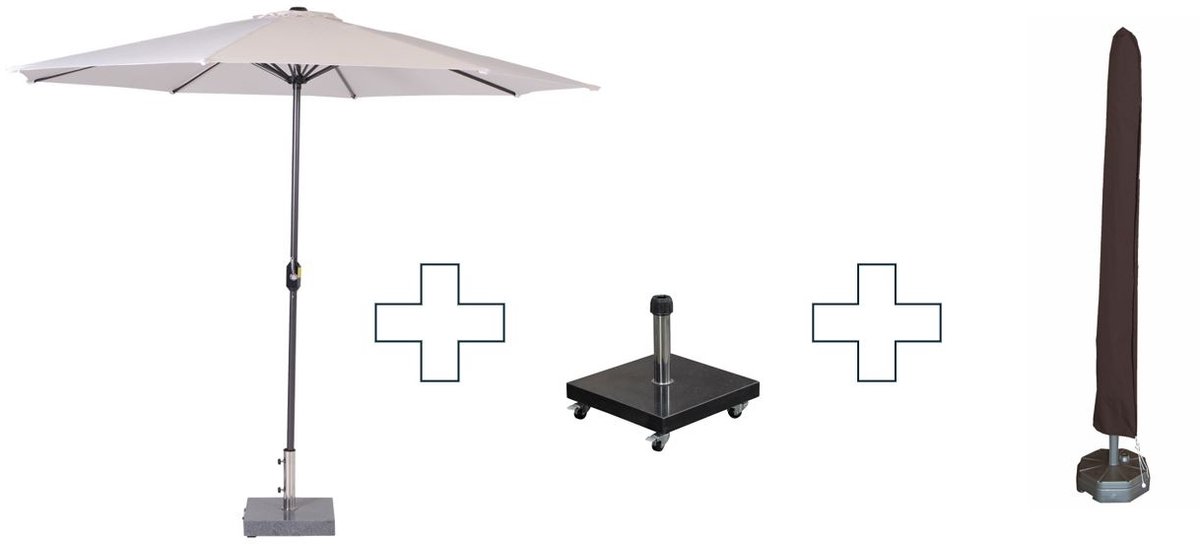 Zweefparasol Lotus - met voet en hoes - 300 cm - Ecru doek (8713002900477)