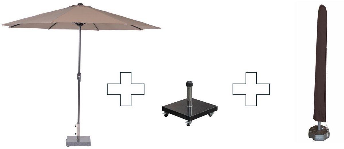 Zweefparasol Lotus - met voet en hoes - 300 cm - Taupe doek (8713002900484)