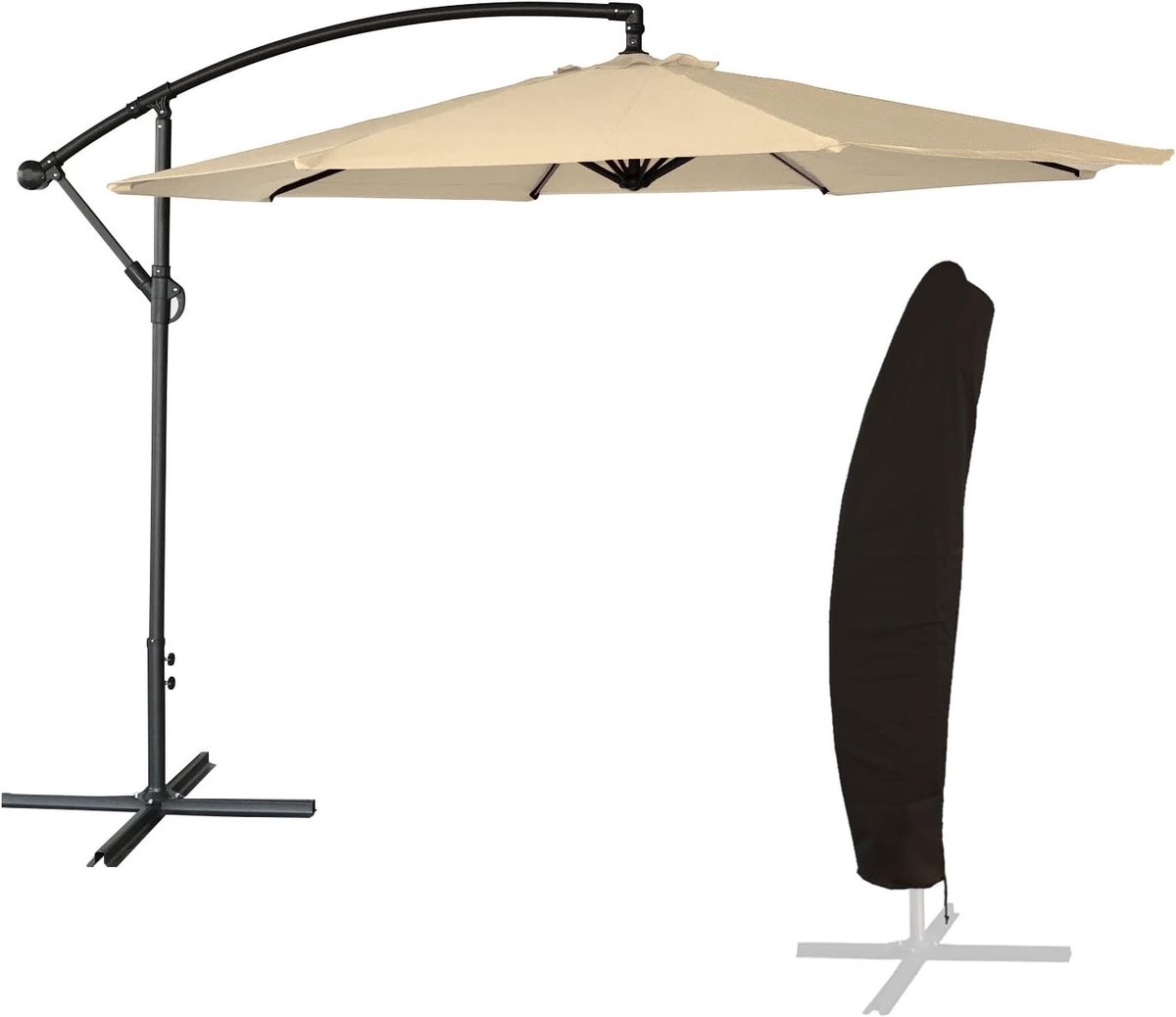Zweefparasol Tuin - Ronde Parasol - Terras Schaduw - Kantelbaar Inklapbaar - Diameter 3 Meter - Beige (9101157399342)