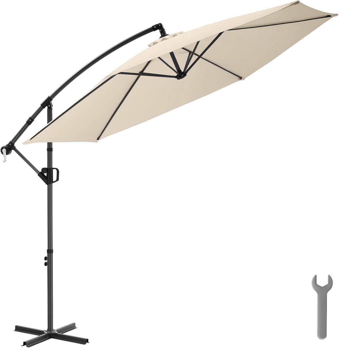 tectake® Zweefparasol met Voet - 3,5 x 3,5 m - Tuinparasol - Draaibaar - Waterafstotend Polyester met UV-Bescherming - Inclusief Hoes - Beige (4061173336743)