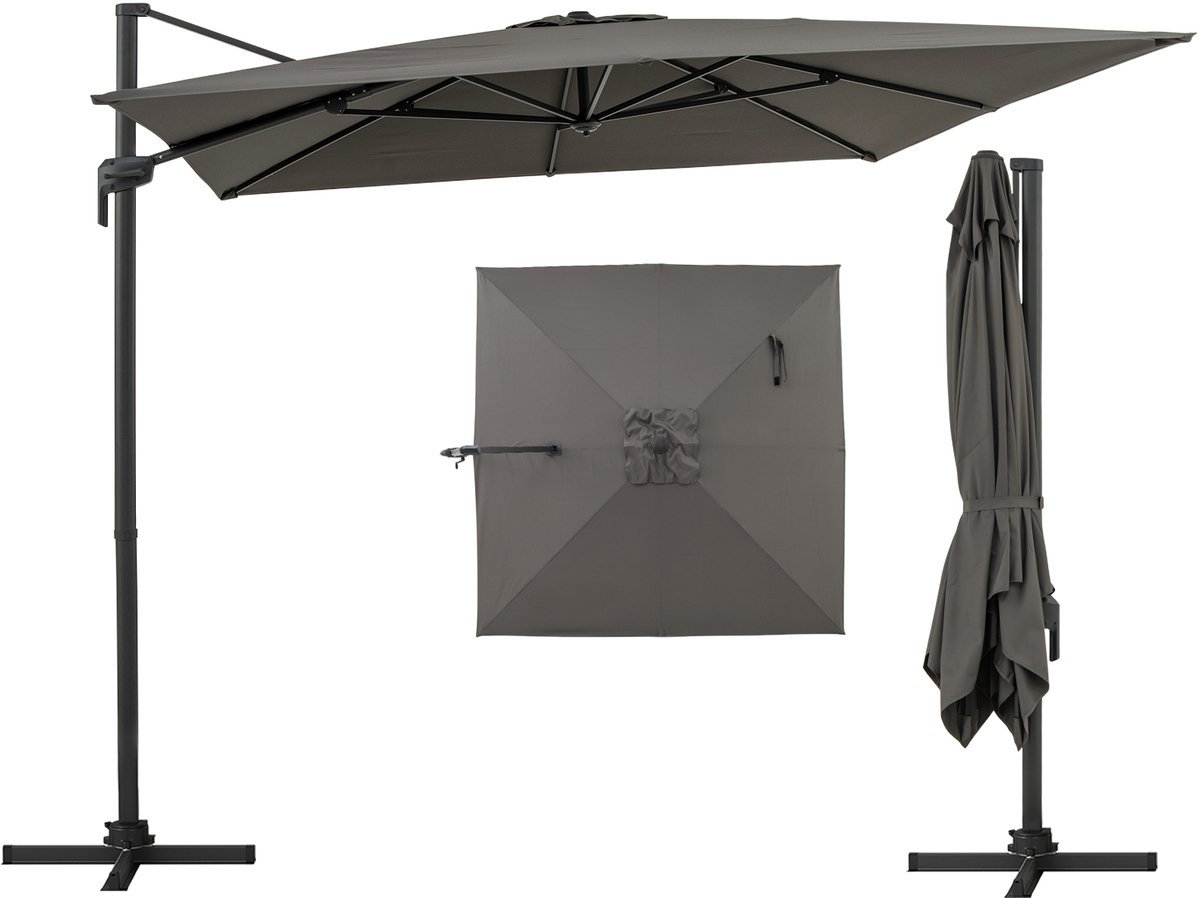 COSTWAY Parasol, rechthoekig, 300 x 300 cm, grote zweefparasol met zwengel, kantelbaar, 360° draaibaar, terrasparasol, marktscherm voor tuin, terras, balkon (0015706593756)
