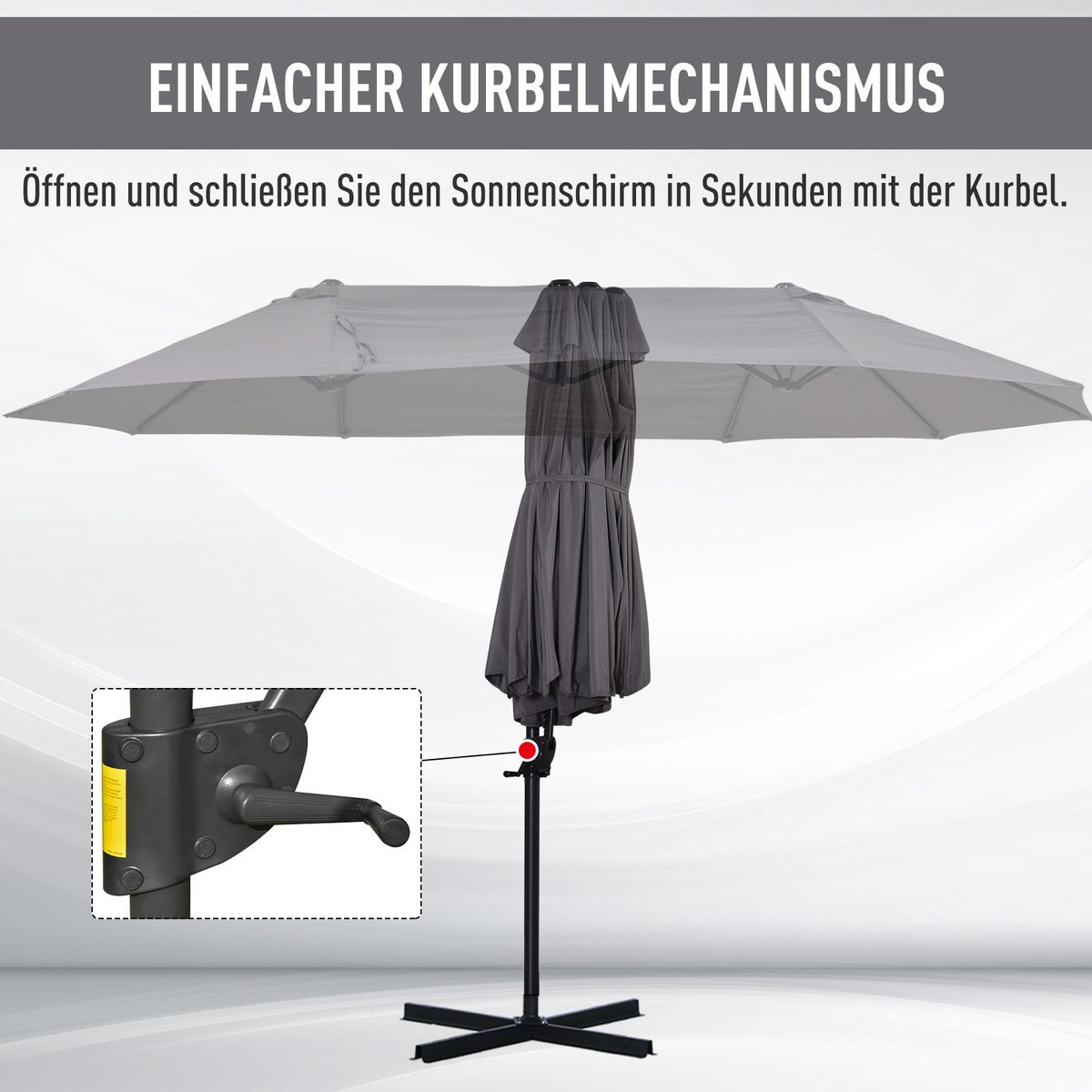 FloraGrace Dubbele Zweefparasol - Grote Schaduwzone - Metaal En Polyester - Donkergrijs - Met Slinger En Kantelfunctie (4071258129511)