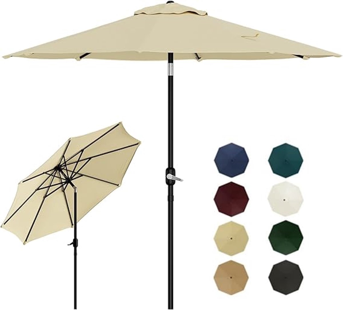 Luxe Stokparasol - Ø 215 cm - Knikbaar - Met Slingermechanisme - UV-bescherming & Waterafstotend - Parasol voor Balkon, Terras en Camping - Antraciet/Grijs (6950000144768)