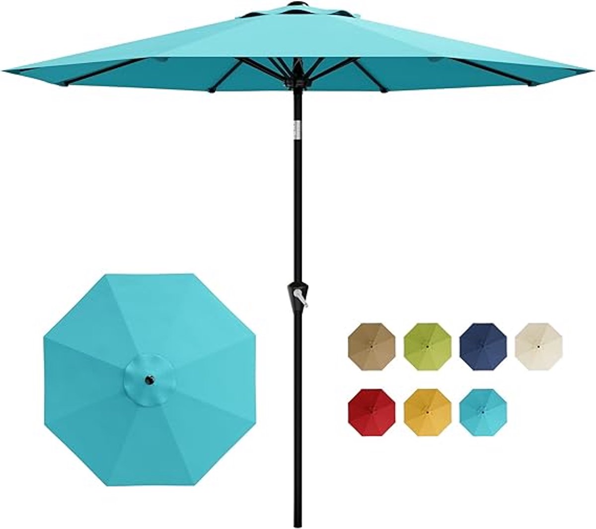 Luxe Stokparasol - Ø 300 cm (10FT) - Kantelbaar met Drukknop - Met Slinger - UV-bestendig & Waterafstotend - 8 Stevige Baleinen - Tuinparasol - Hemelblauw (6950000142764)