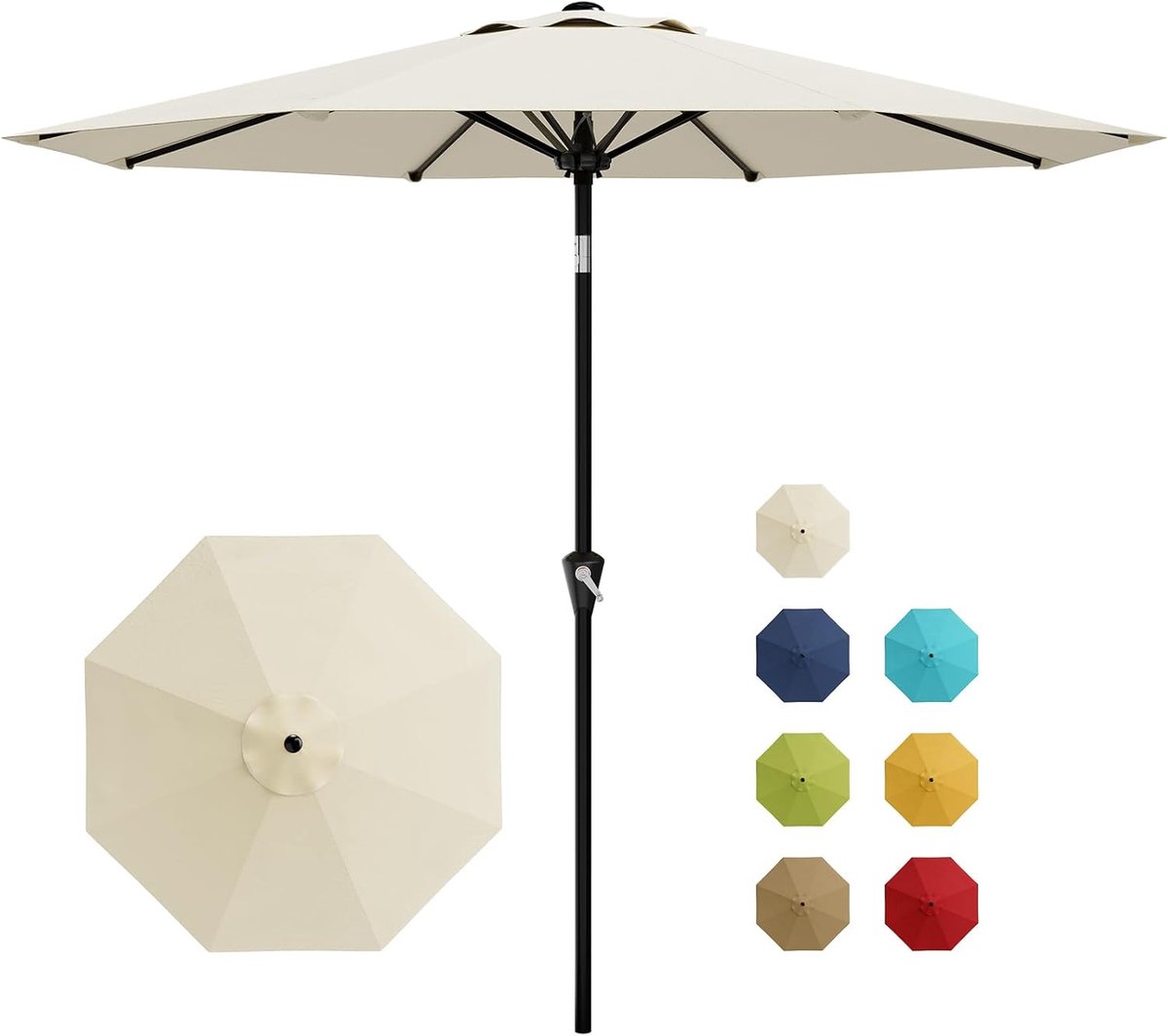 Luxe Stokparasol - Ø 300 cm (10FT) - Kantelbaar met Drukknop - Met Slinger - UV-bestendig & Waterafstotend - 8 Stevige Baleinen - Tuinparasol - beige (6950000142771)